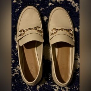 LOFT Cream Loafers with Gold Chain Detail